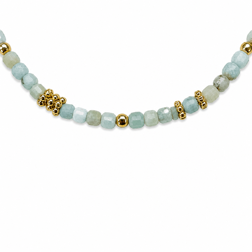 Mala Armband aus facettiertem Larimar und vergoldeten Silberperlen - Atelier Tibet