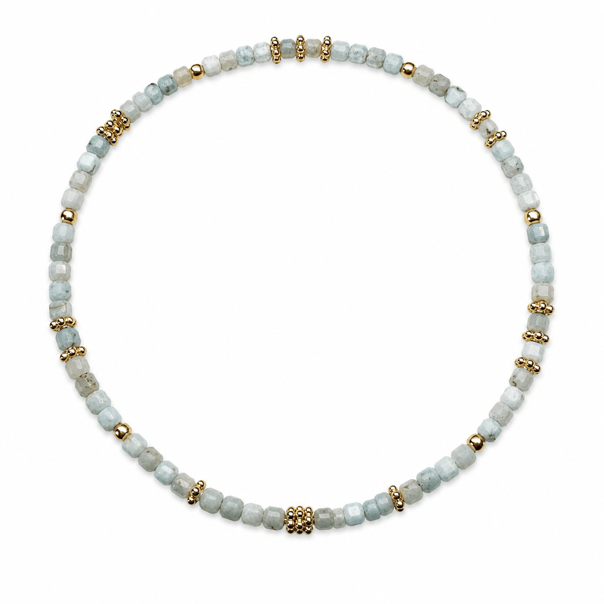 Mala Armband aus facettiertem Larimar und vergoldeten Silberperlen - Atelier Tibet