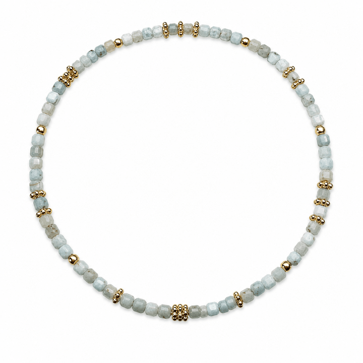 Mala Armband aus facettiertem Larimar und vergoldeten Silberperlen - Atelier Tibet