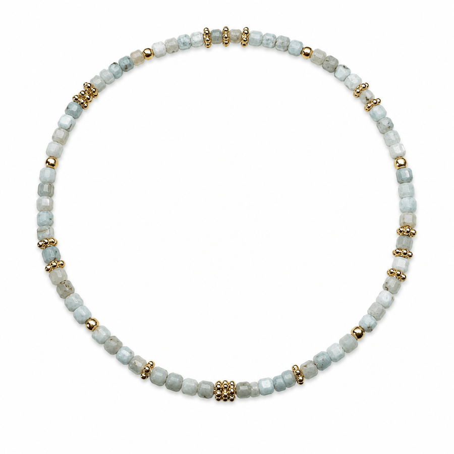 Mala Armband aus facettiertem Larimar und vergoldeten Silberperlen - Atelier Tibet