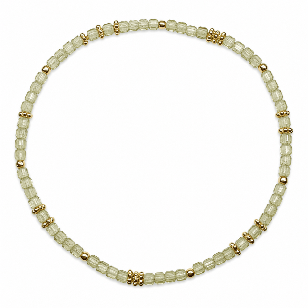 Mala Armband aus facettiertem Peridot und vergoldeten Silberperlen - Atelier Tibet