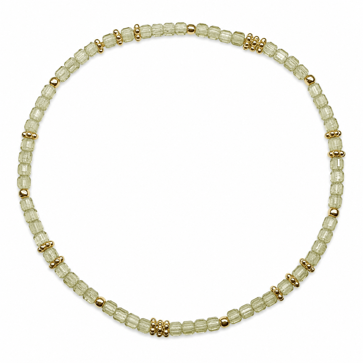 Mala Armband aus facettiertem Peridot und vergoldeten Silberperlen - Atelier Tibet
