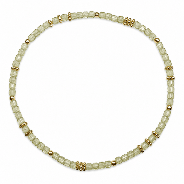 Mala Armband aus facettiertem Peridot und vergoldeten Silberperlen - Atelier Tibet