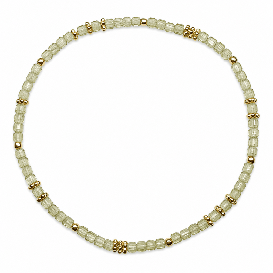 Mala Armband aus facettiertem Peridot und vergoldeten Silberperlen - Atelier Tibet