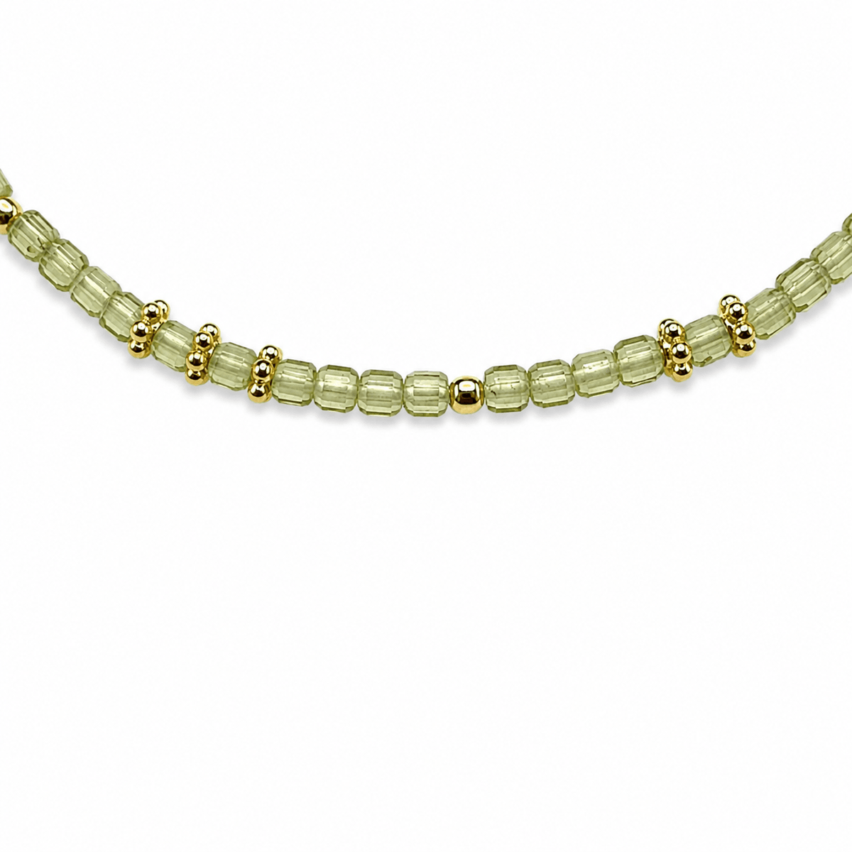 Mala Armband aus facettiertem Peridot und vergoldeten Silberperlen - Atelier Tibet