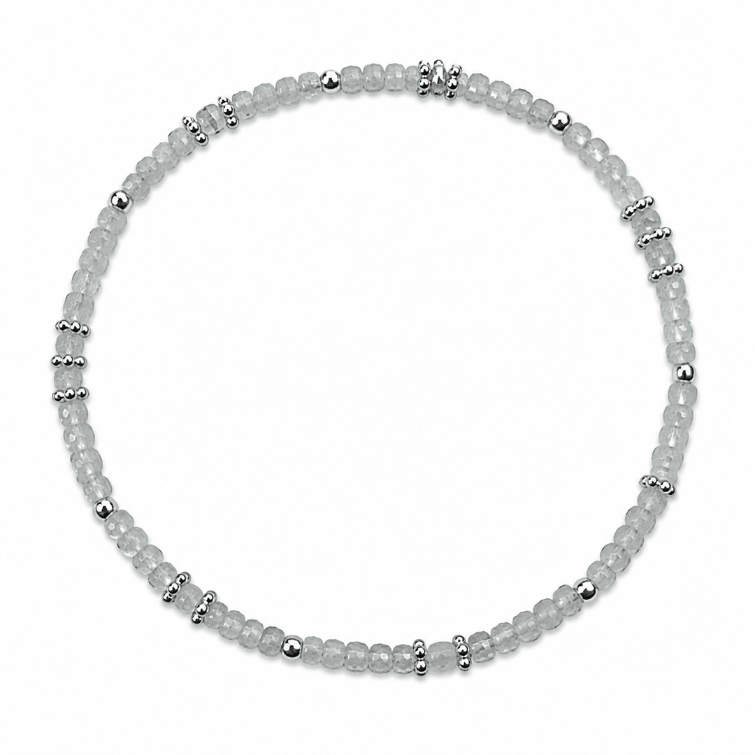 Mala Armband aus facettiertem Regenbogen Mondstein und Silberperlen - Atelier Tibet