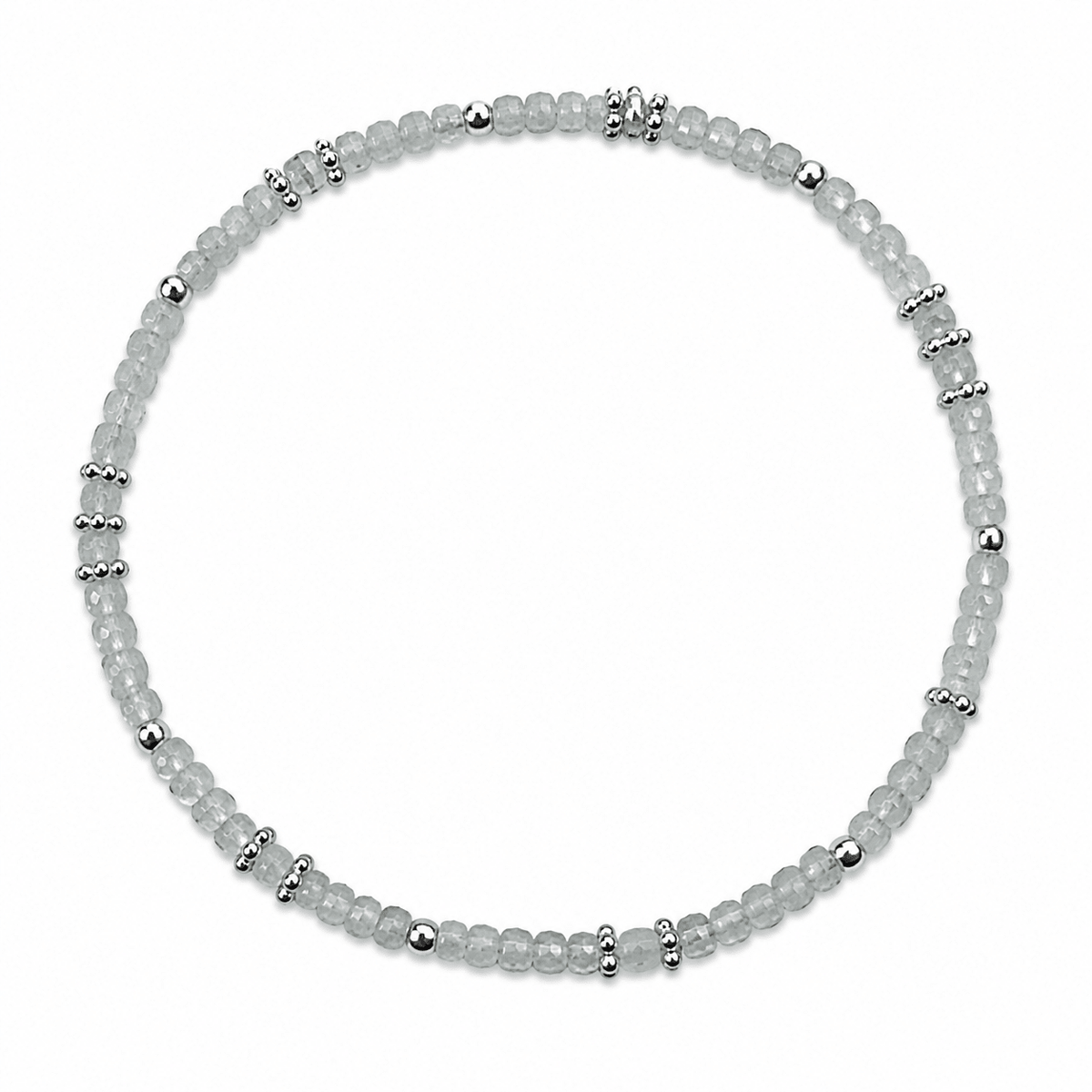 Mala Armband aus facettiertem Regenbogen Mondstein und Silberperlen - Atelier Tibet