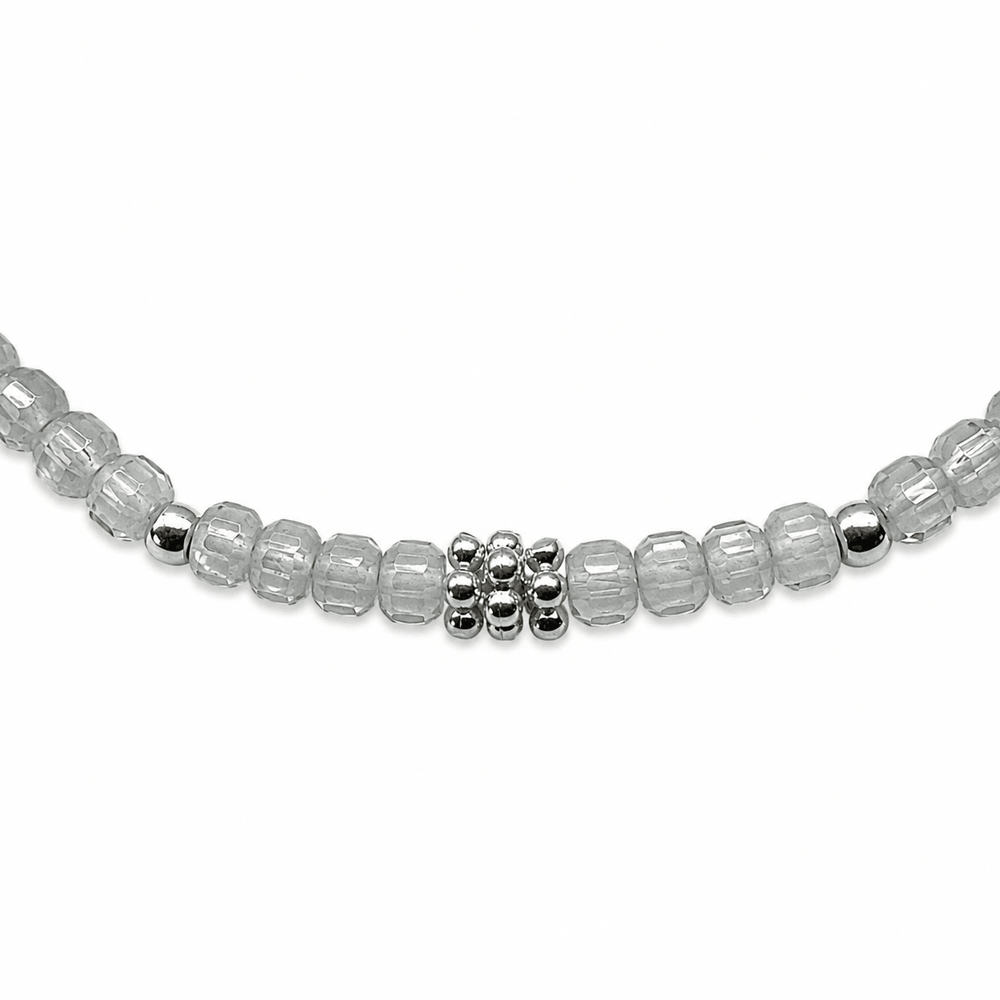 Mala Armband aus facettiertem Regenbogen Mondstein und Silberperlen - Atelier Tibet