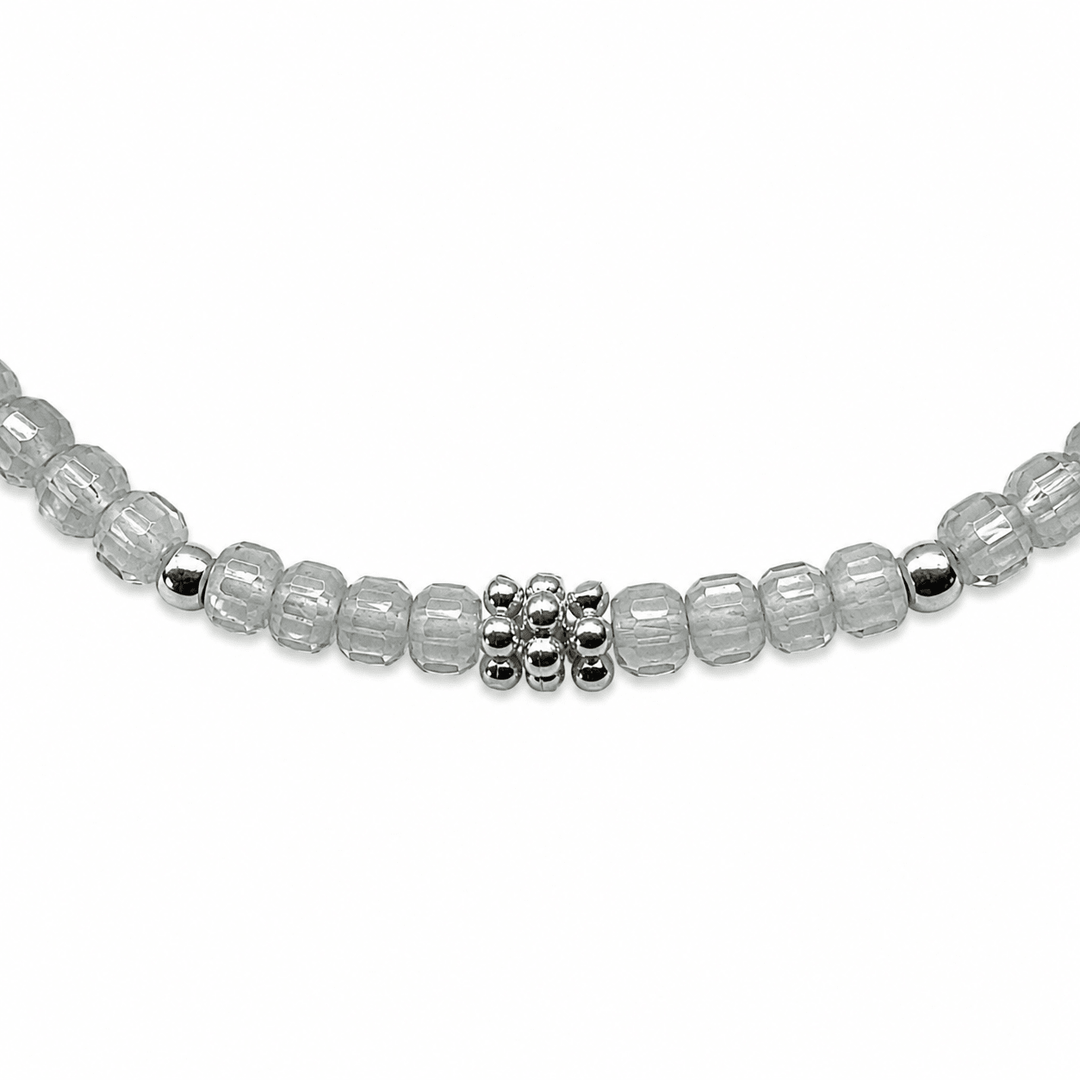 Mala Armband aus facettiertem Regenbogen Mondstein und Silberperlen - Atelier Tibet
