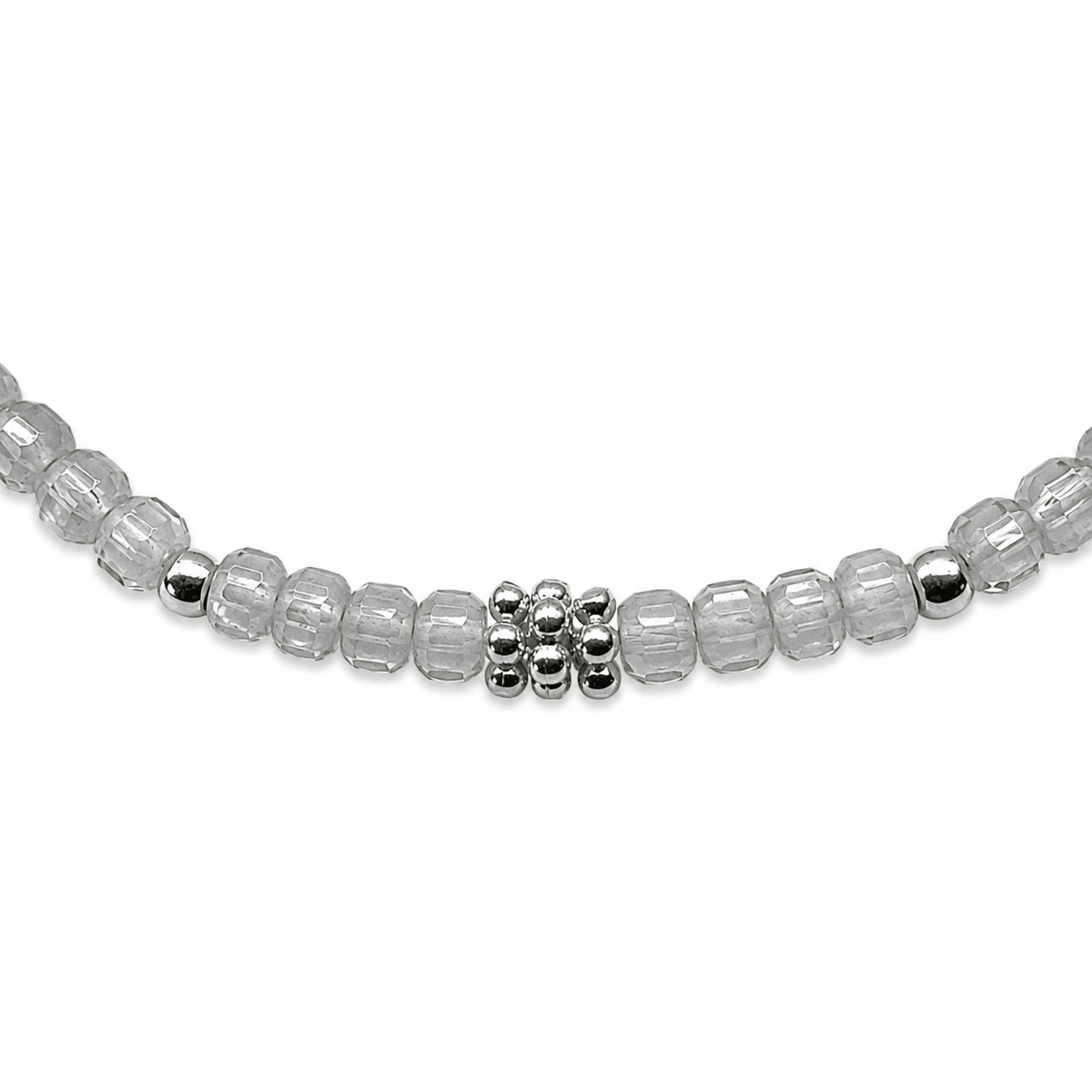 Mala Armband aus facettiertem Regenbogen Mondstein und Silberperlen - Atelier Tibet