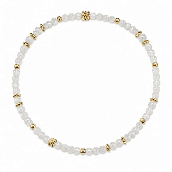 Mala Armband aus facettiertem Regenbogen Mondstein und vergoldeten Silberperlen - Atelier Tibet