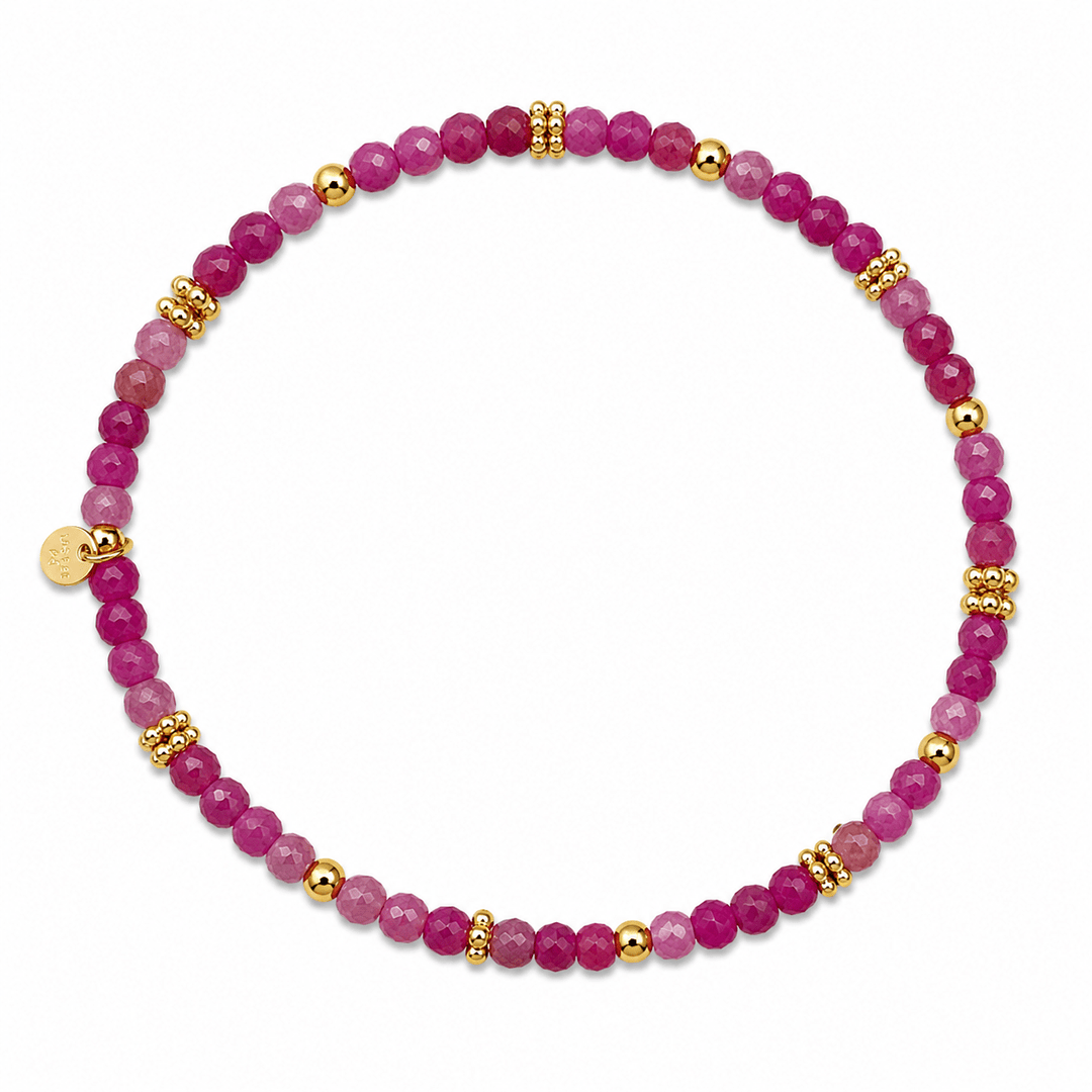 Mala Armband aus facettiertem Rubin und vergoldeten Silberperlen - Atelier Tibet