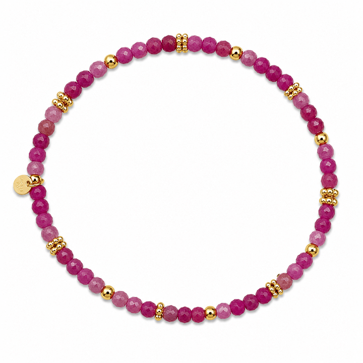 Mala Armband aus facettiertem Rubin und vergoldeten Silberperlen - Atelier Tibet