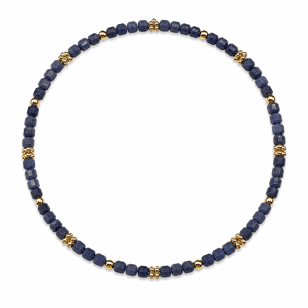 Mala Armband aus facettiertem Saphir und vergoldeten Silberperlen - Atelier Tibet