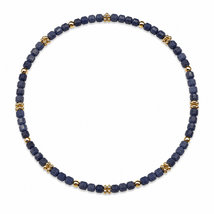 Mala Armband aus facettiertem Saphir und vergoldeten Silberperlen - Atelier Tibet