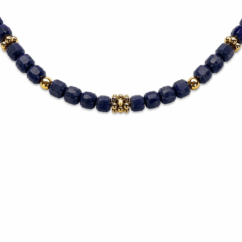 Mala Armband aus facettiertem Saphir und vergoldeten Silberperlen - Atelier Tibet
