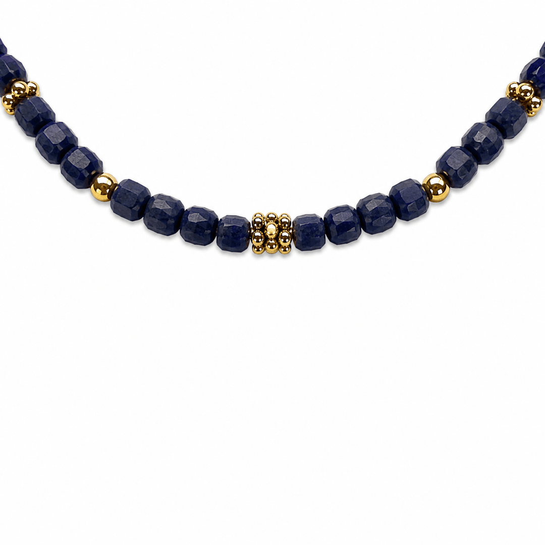 Mala Armband aus facettiertem Saphir und vergoldeten Silberperlen - Atelier Tibet
