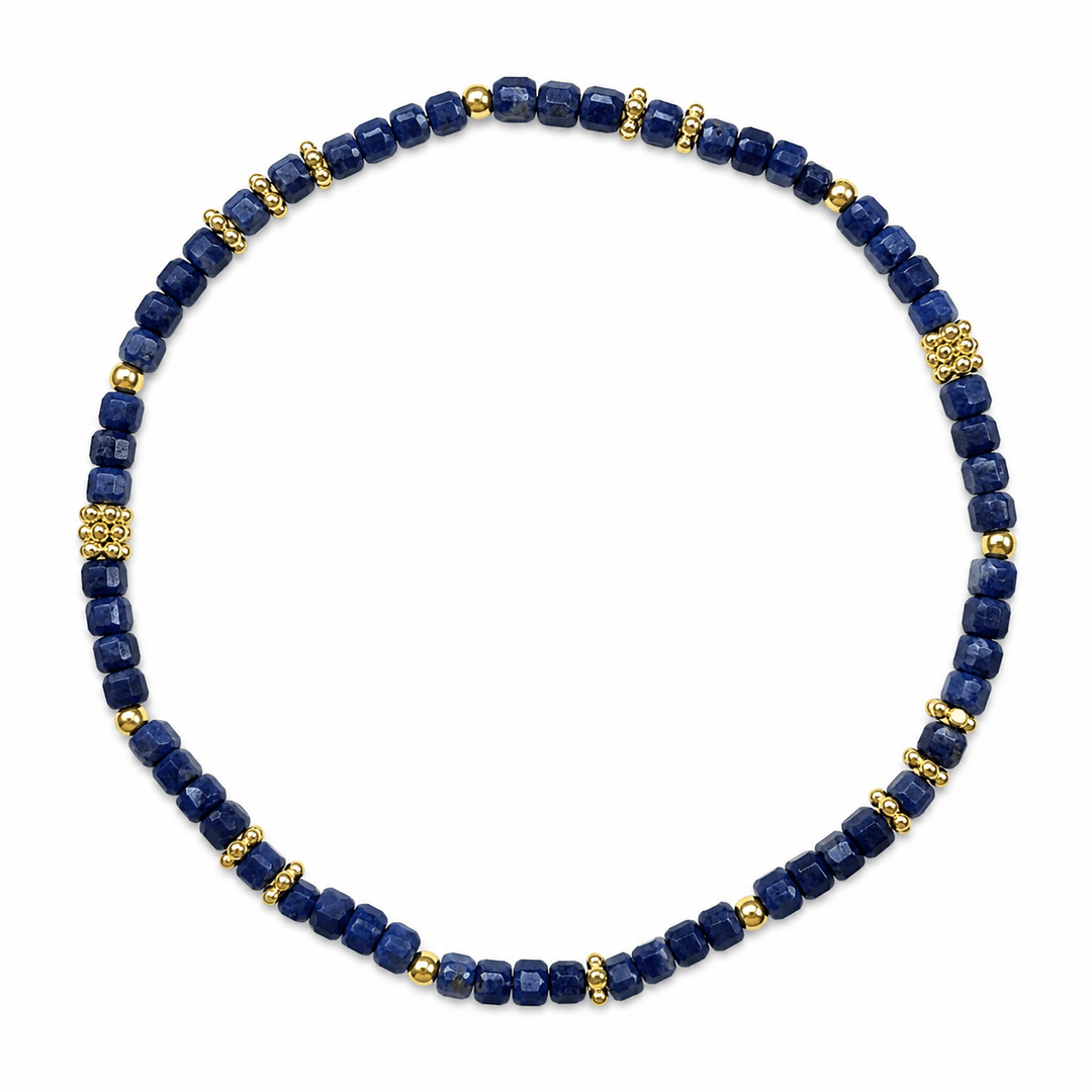 Mala Armband aus facettiertem Saphir und vergoldeten Silberperlen - Atelier Tibet