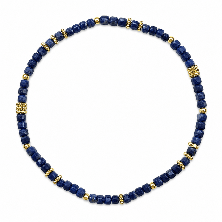 Mala Armband aus facettiertem Saphir und vergoldeten Silberperlen - Atelier Tibet
