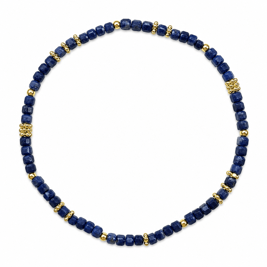 Mala Armband aus facettiertem Saphir und vergoldeten Silberperlen - Atelier Tibet