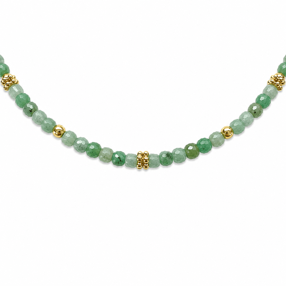 Mala Armband aus facettiertem Smaragd und vergoldeten Silberperlen - Atelier Tibet