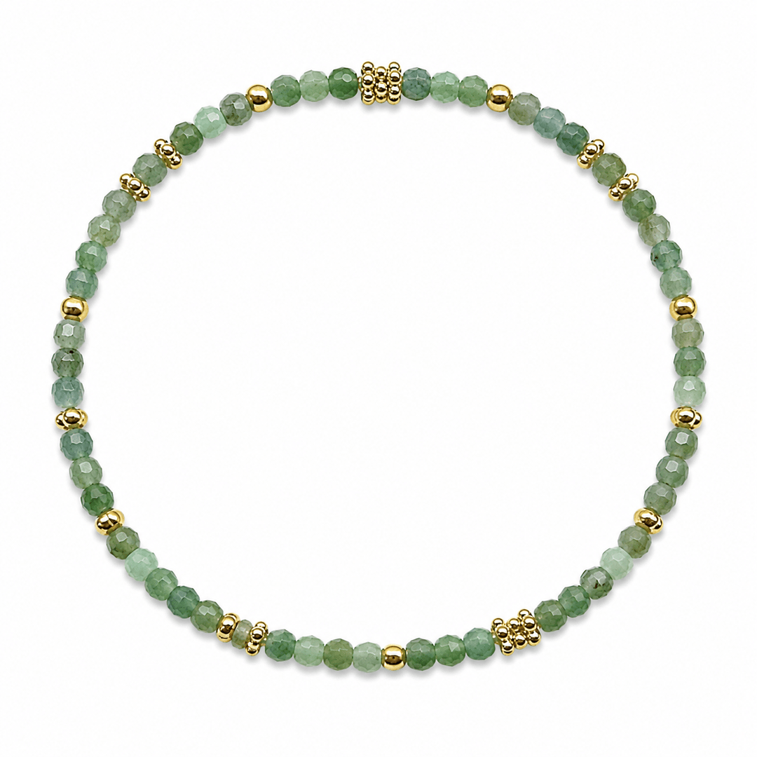 Mala Armband aus facettiertem Smaragd und vergoldeten Silberperlen - Atelier Tibet