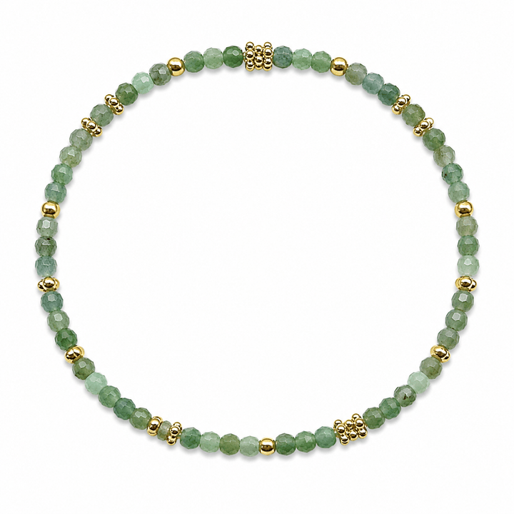 Mala Armband aus facettiertem Smaragd und vergoldeten Silberperlen - Atelier Tibet