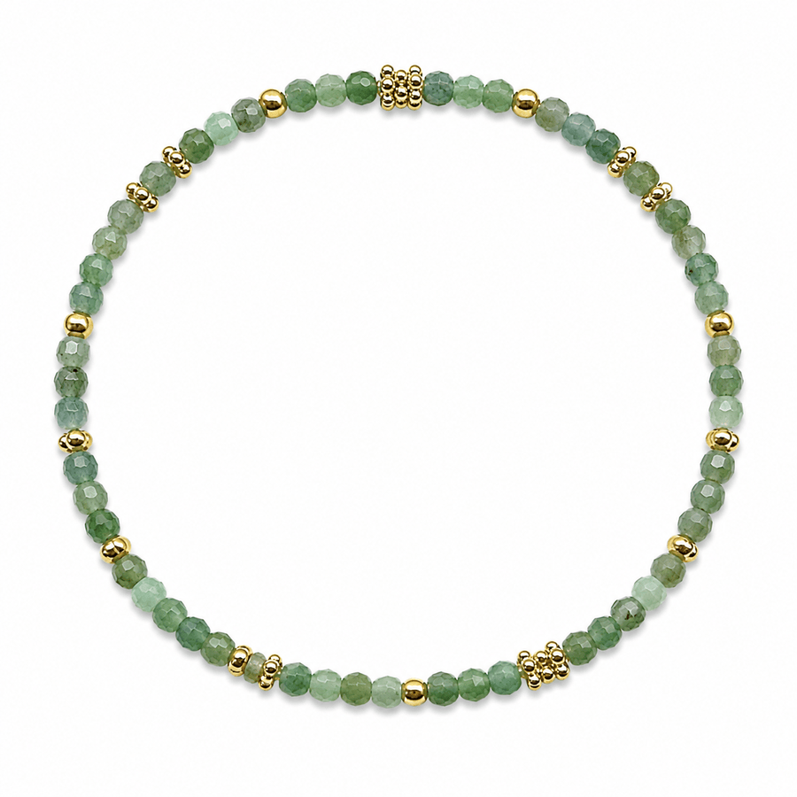 Mala Armband aus facettiertem Smaragd und vergoldeten Silberperlen - Atelier Tibet