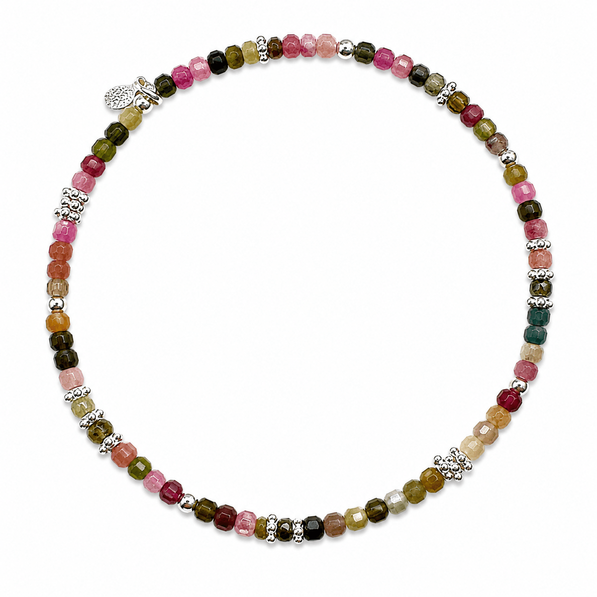 Mala Armband aus facettiertem Turmalin und Silberperlen - Atelier Tibet