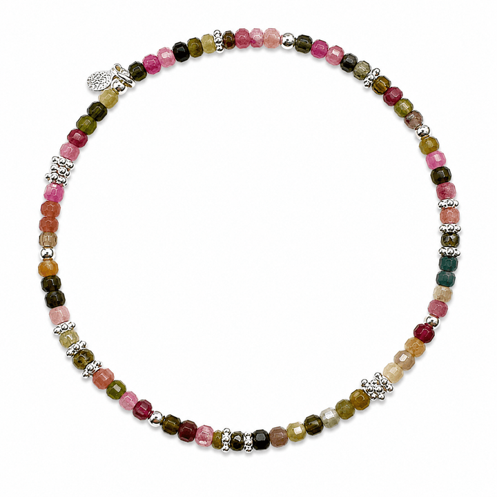 Mala Armband aus facettiertem Turmalin und Silberperlen - Atelier Tibet
