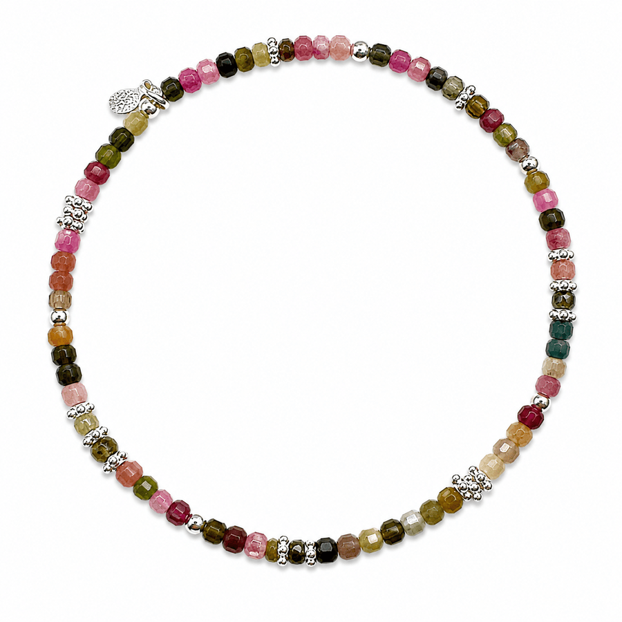 Mala Armband aus facettiertem Turmalin und Silberperlen - Atelier Tibet