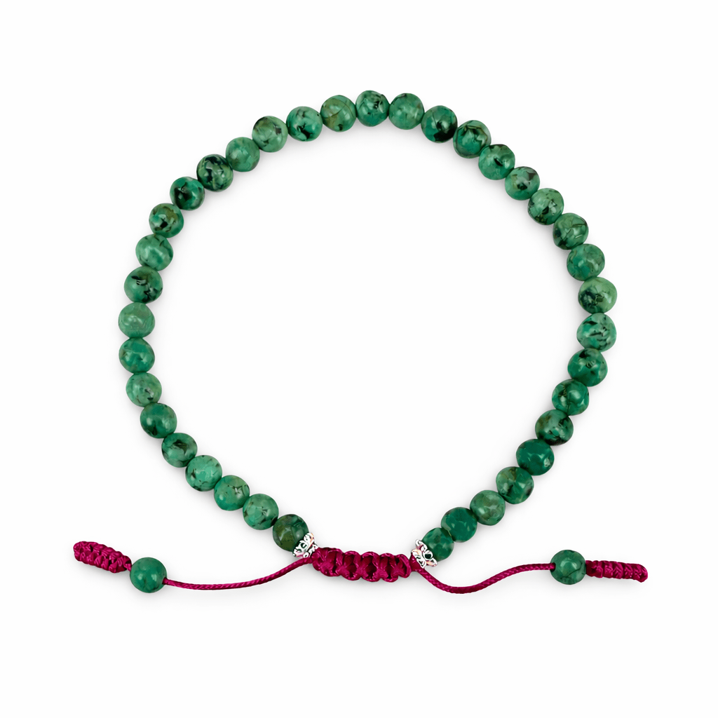 Mala - Armband aus Tibet - Türkis, mit magentafarbener Kordel - Atelier Tibet