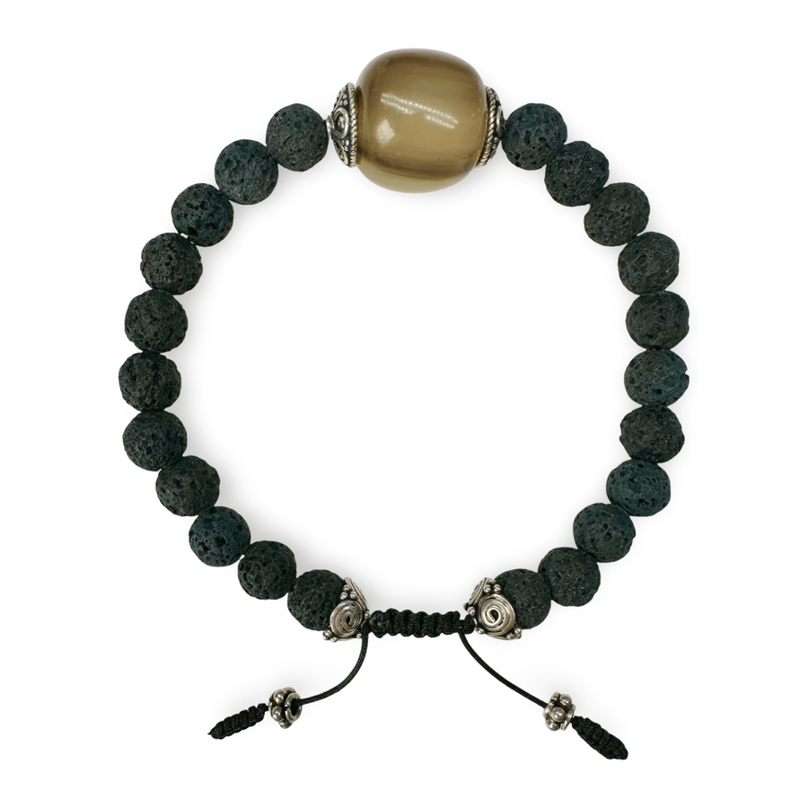 Mala - Armband aus Yak - Horn, Lava und Silber - Atelier Tibet