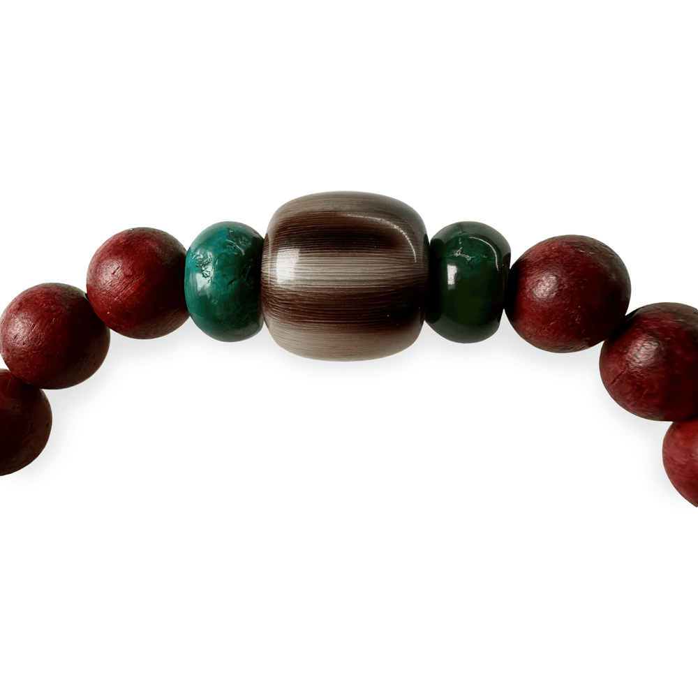 Mala - Armband aus Yak - Horn, Rosenholz und Türkis - Atelier Tibet