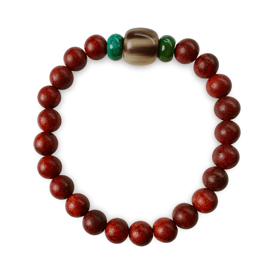 Mala - Armband aus Yak - Horn, Rosenholz und Türkis - Atelier Tibet