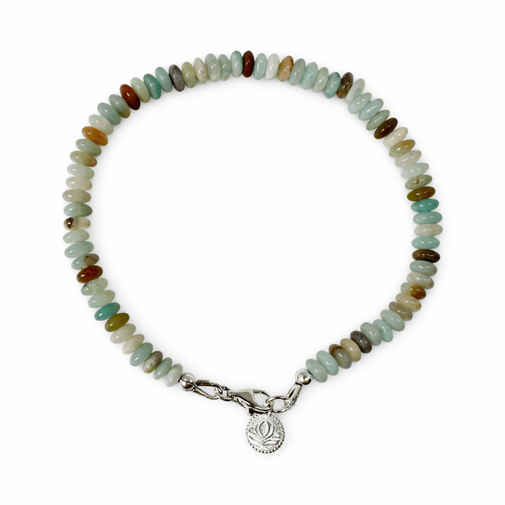 Mala - Armband mit Amazonit und Lotus - Anhänger aus Silber - Atelier Tibet