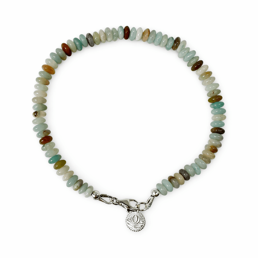 Mala - Armband mit Amazonit und Lotus - Anhänger aus Silber - Atelier Tibet