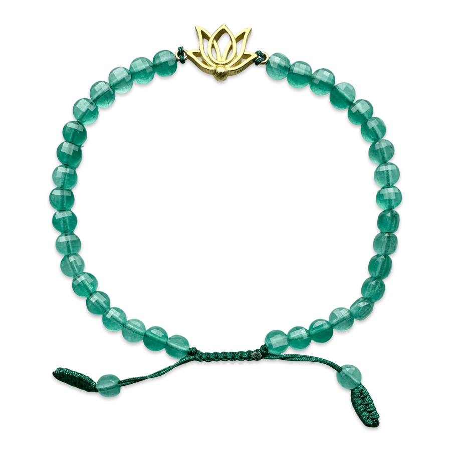 Mala - Armband mit Aventurin und einem vergoldeten Lotus - Anhänger - Atelier Tibet