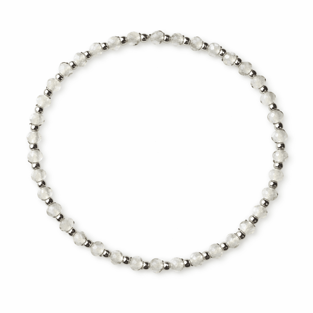 Mala - Armband mit facettiertem Regenbogen - Mondstein und Silber - Atelier Tibet