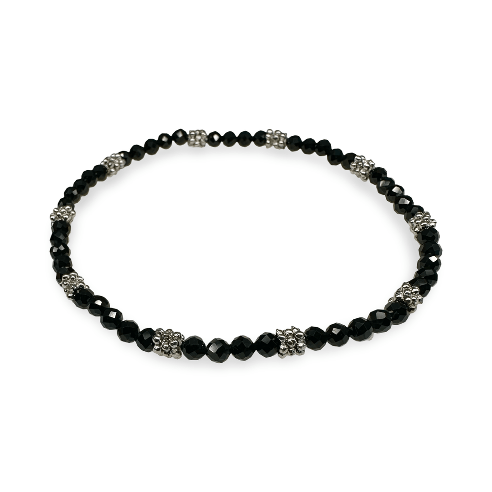 Mala - Armband mit facettiertem schwarzem Spinell und Silber - Atelier Tibet