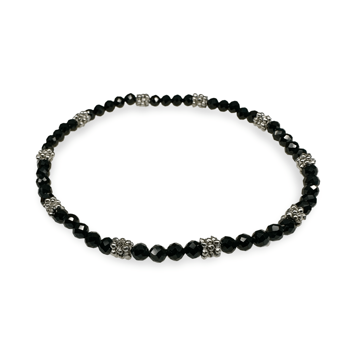 Mala - Armband mit facettiertem schwarzem Spinell und Silber - Atelier Tibet