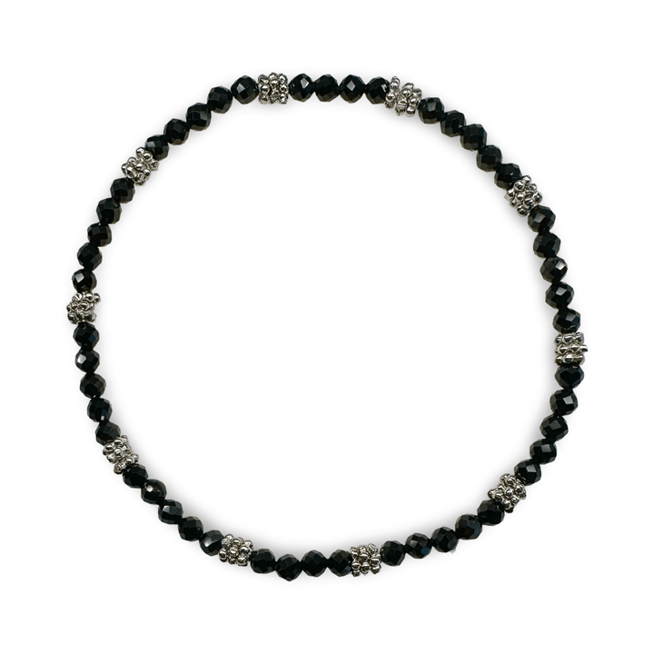 Mala - Armband mit facettiertem schwarzem Spinell und Silber - Atelier Tibet