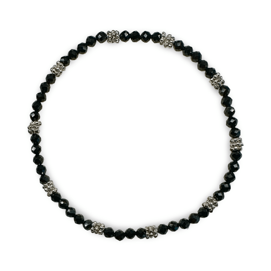 Mala - Armband mit facettiertem schwarzem Spinell und Silber - Atelier Tibet