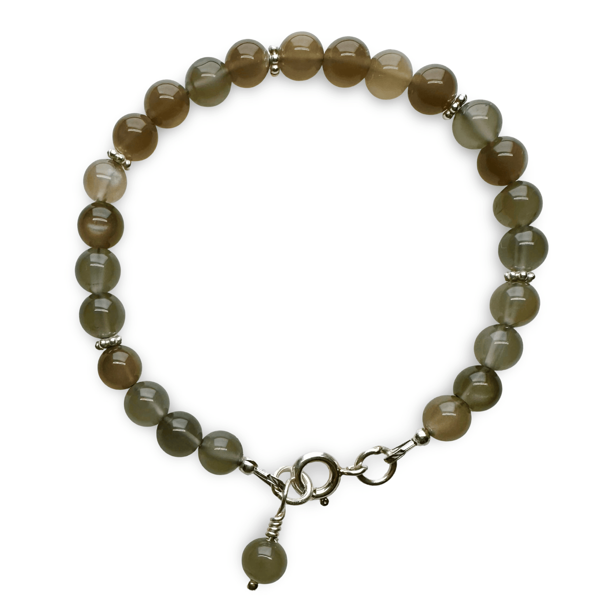 Mala Armband mit Mondsteinperlen und Silberelementen - Atelier Tibet