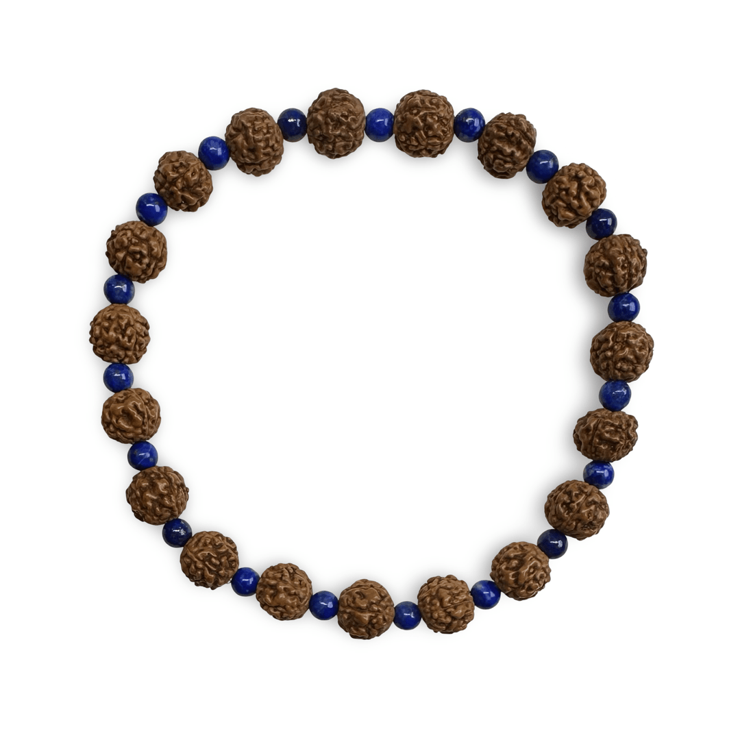 Mala - Armband mit Rudraksha und Lapis Lazuli - Atelier Tibet