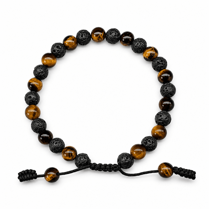 Mala-Armband mit Tigerauge- und Lavaperlen - Atelier Tibet