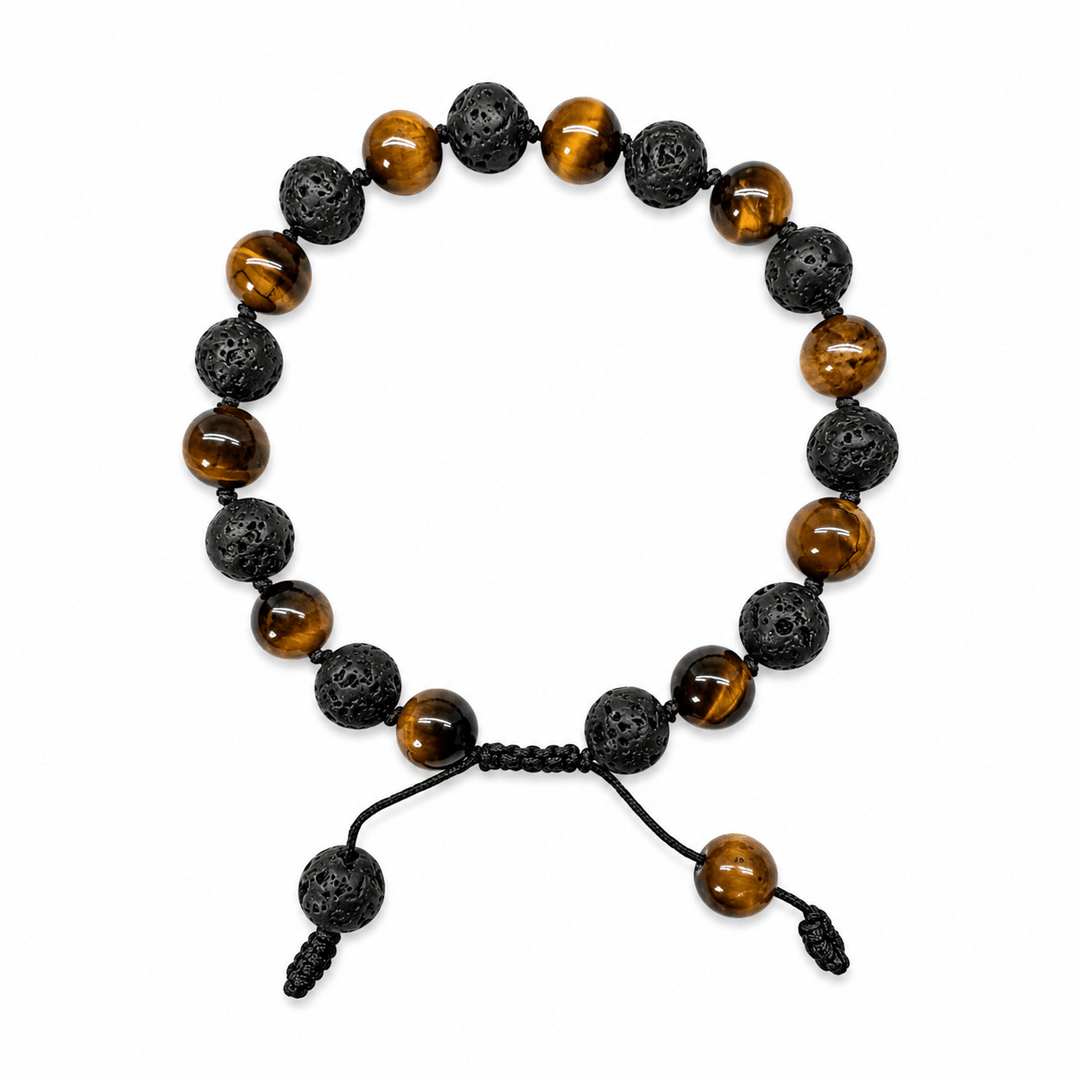 Mala-Armband mit Tigerauge- und Lavaperlen - Atelier Tibet