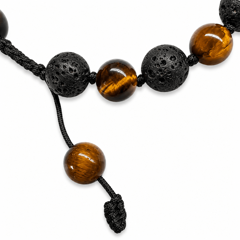 Mala-Armband mit Tigerauge- und Lavaperlen - Atelier Tibet