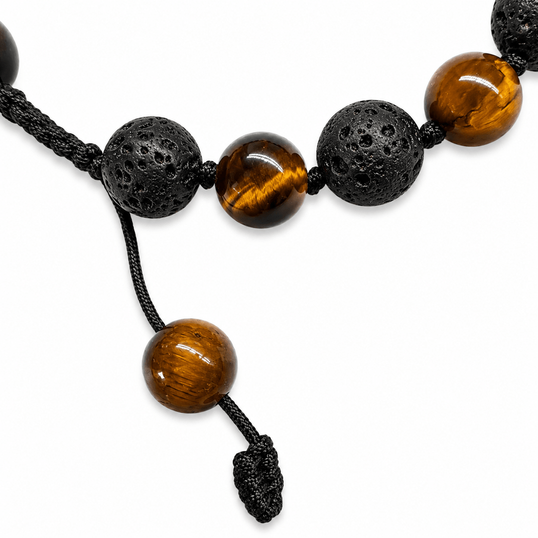 Mala-Armband mit Tigerauge- und Lavaperlen - Atelier Tibet