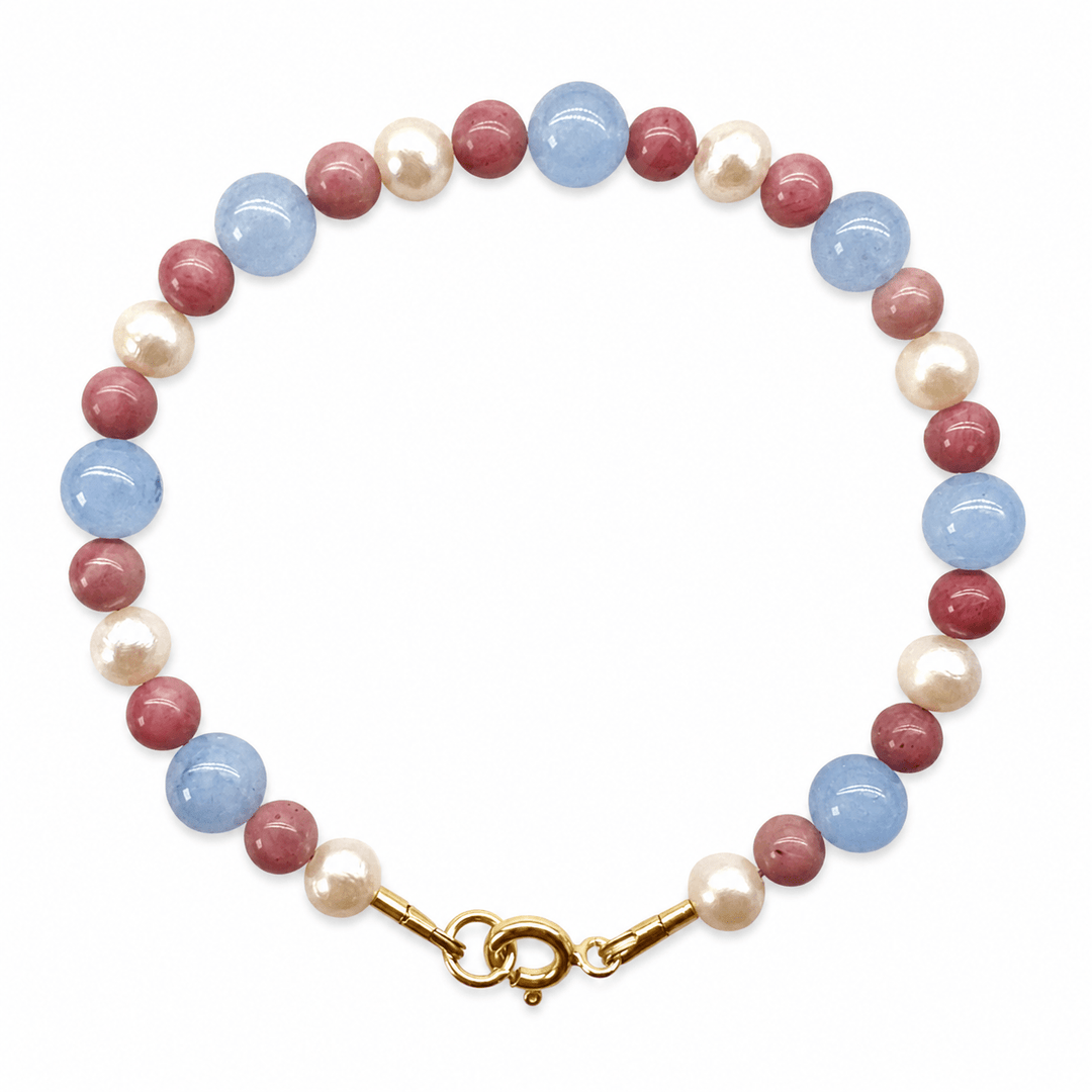 Mala Armband Süsswasserperlen, Rhodonit und Aquamarin - Atelier Tibet